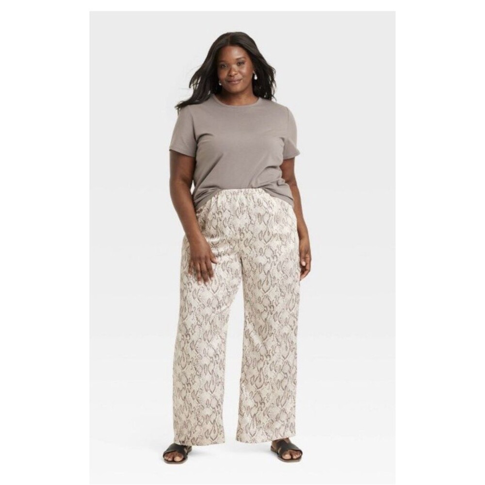 Mid-Rise Pull-On Satin Pants from Snakeskin Pattern A New Day XL NEW!!